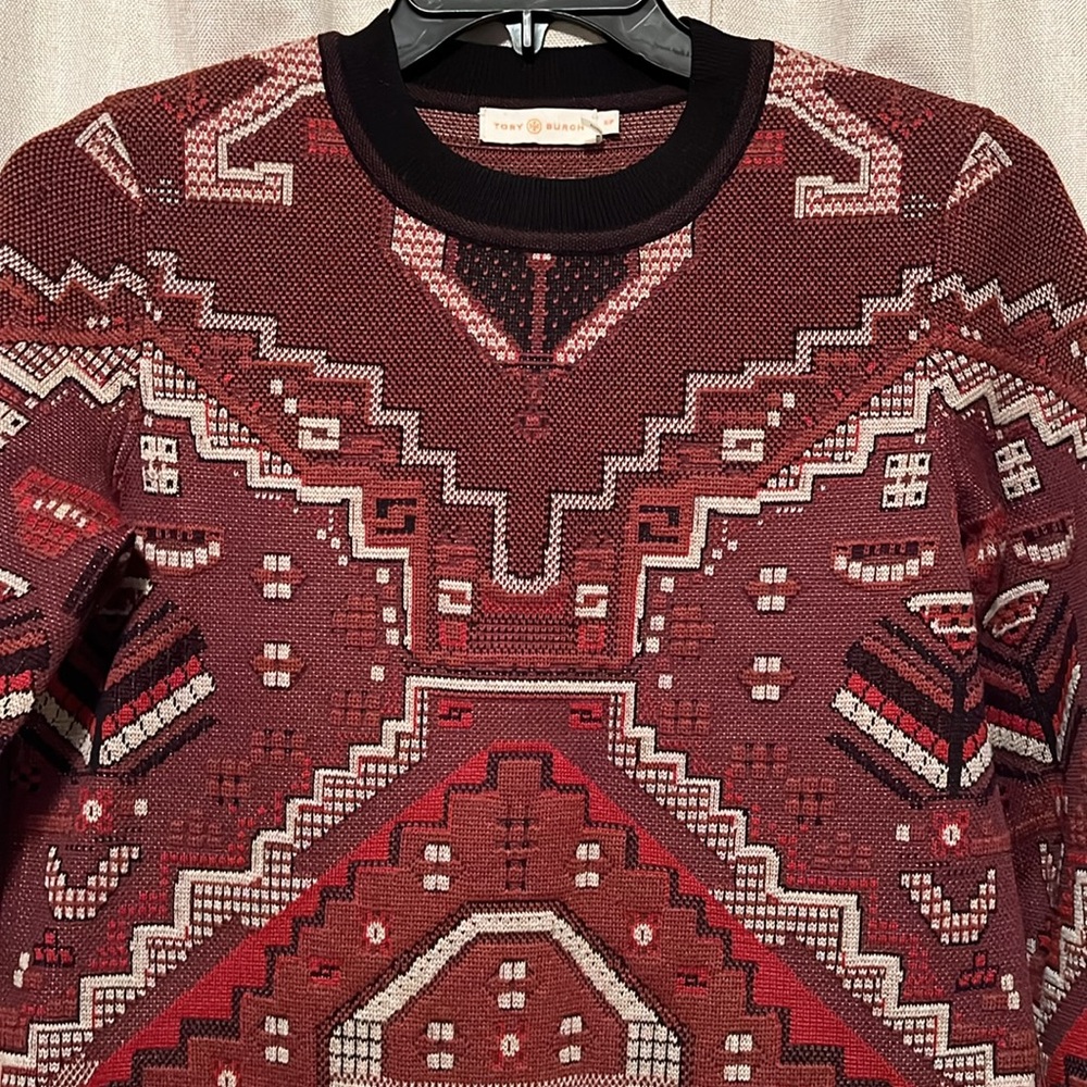 Tory Burch Red Tapestry Wool Sweater Size Small - Picture 5 of 12